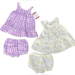 Koala Baby Gauze Dress & Diaper Cover Set Lemon Purple Plaid Size 9 Months NWT